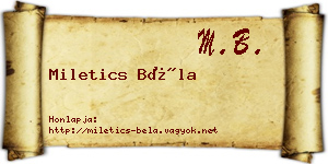 Miletics Béla névjegykártya