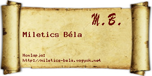 Miletics Béla névjegykártya